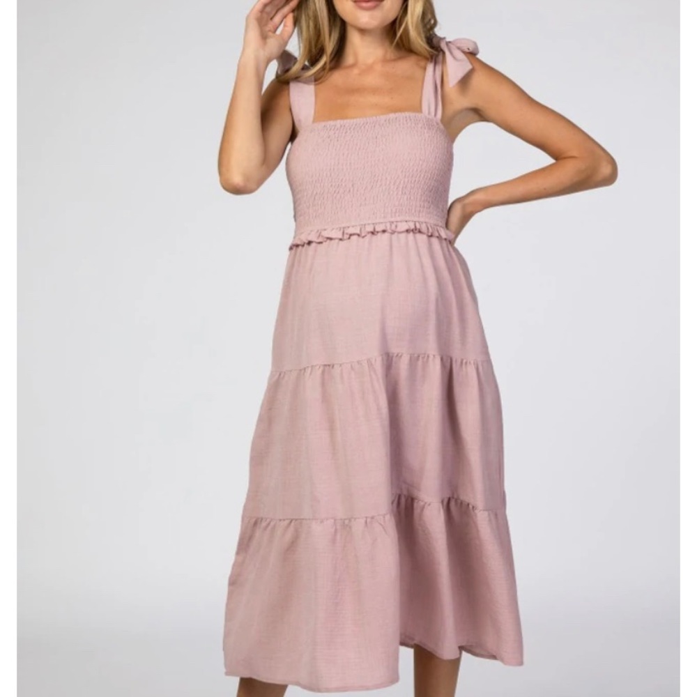 PinkBlush Mauve Bow Strap Maternity Dress
